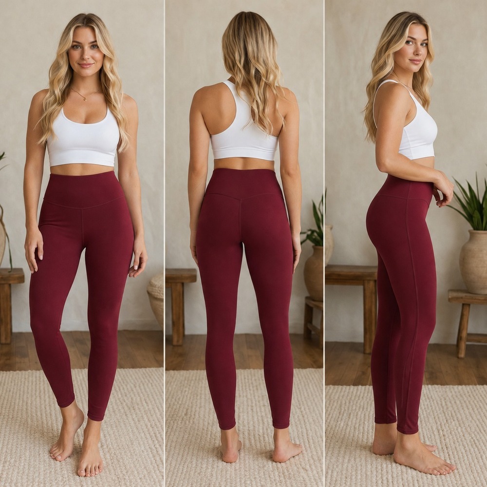 Activewear Tights Yoga Pants Womens Maroon Red High-Waisted Stretch Comfort